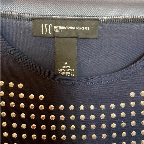 INC Petite Navy Blue Rhinestone Embellished Cap Sleeve Top Sz. Petite - Picture 7 of 7